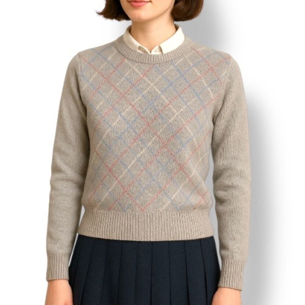 Vintage Bill Blass Beige Crewneck Sweater Argyle